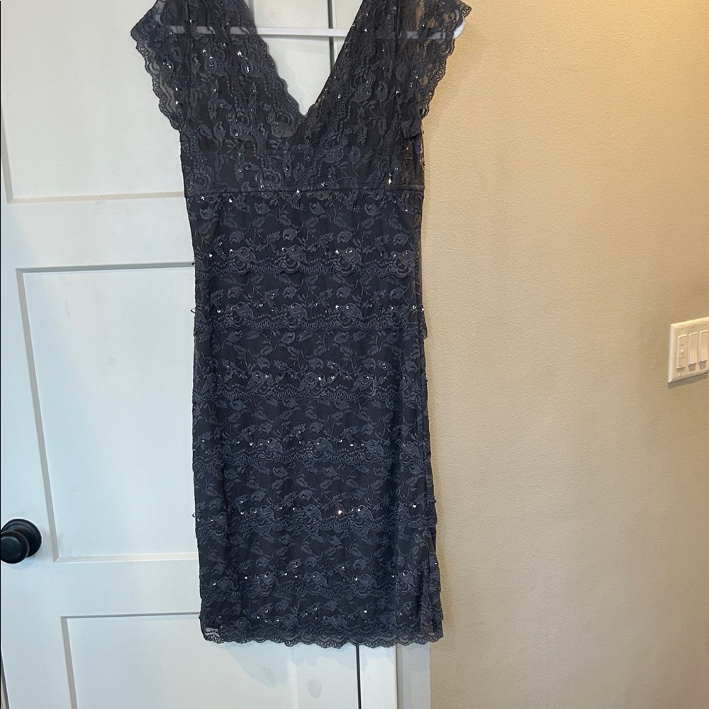 Blu Sage Charcoal Lace V-Neck Midi Dress